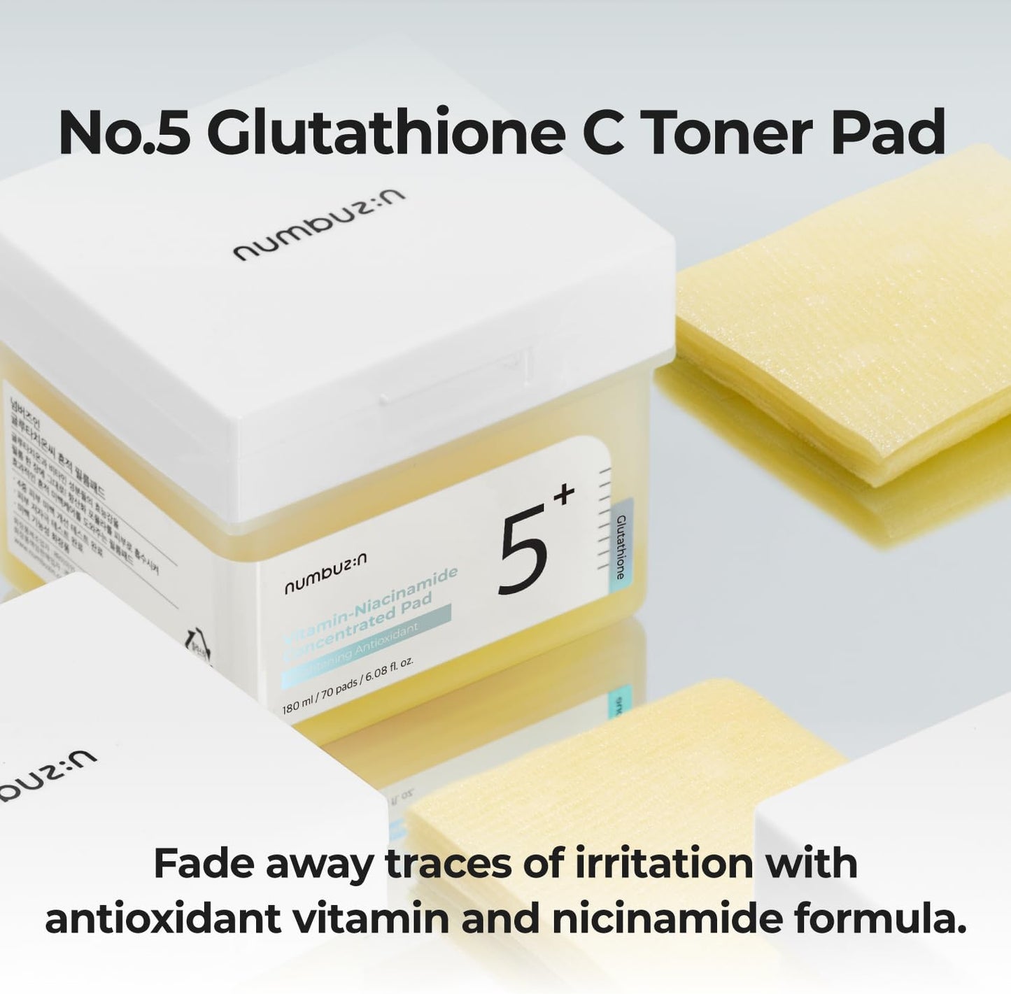 numbuzin No.5+ Niacinamide Concentrated Toner Pad | Glutathione, Niacinamide, PHA & LHA, 180ml/70pads/6.08fl.oz