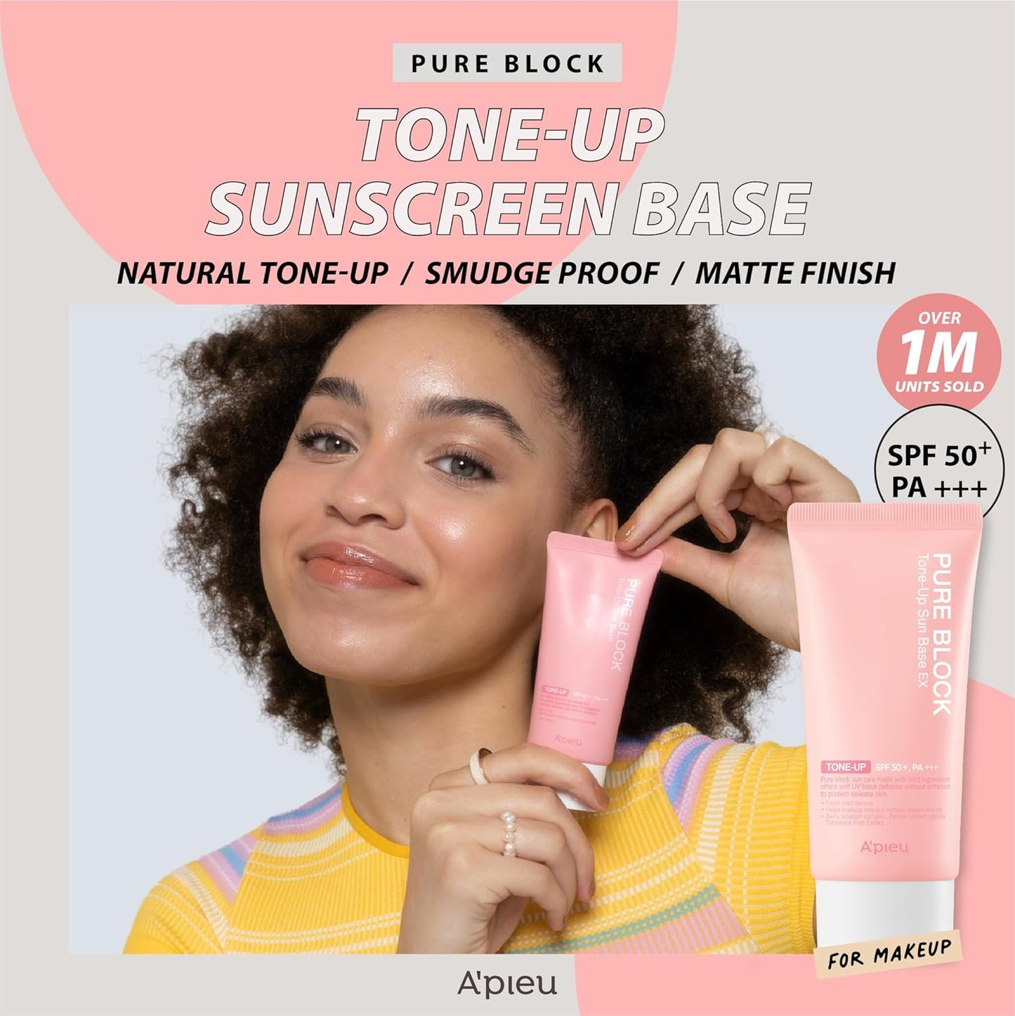 A'PIEU Pure Block Tone-Up Sunscreen SPF50+ PA+++ | Daily Sun Protection with a Brightening Finish