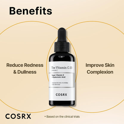 COSRX Pure Vitamin C 23% Suero con vitamina E y ácido hialurónico, suero facial iluminador e hidratante para líneas finas, tono de piel opaco y desigual, 0.67fl.oz/20ml, sin pruebas en animales, cuidado de la piel coreano