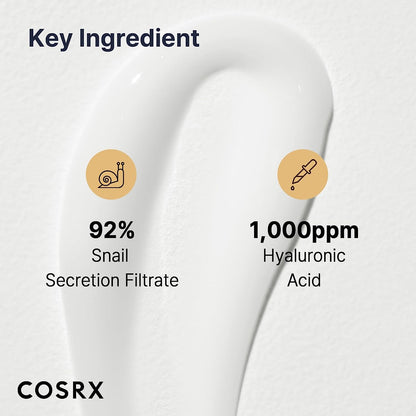 COSRX Snail Mucin 92% humectante 3.52 oz, crema de gel facial de reparación diaria para piel seca, piel sensible, no probado en animales, sin parabenos, sin sulfatos, sin ftalatos, cuidado de la piel coreano (3.52 OZ/100 g)