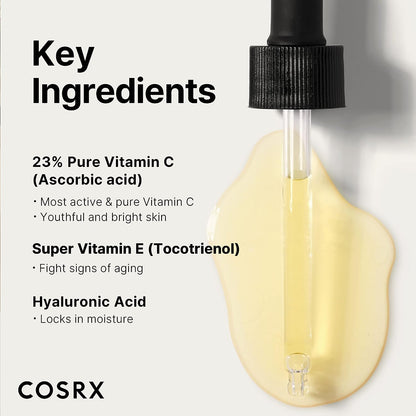 COSRX Pure Vitamin C 23% Serum, 0.67 oz - With Vitamin E & Hyaluronic Acid, Brightens & Hydrates, Reduces Fine Lines, Cruelty-Free